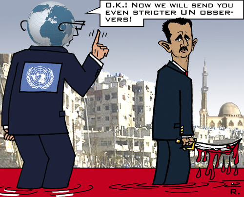 Cartoon: UN Warninng (medium) by RachelGold tagged warning,slaughtening,assad,syria,un