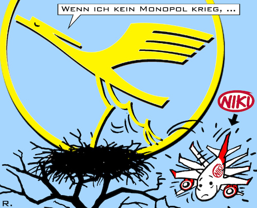 Cartoon: Unbarmherzige Wildnis (medium) by RachelGold tagged lufthansa,niki,airberlin,wettbewerb,monopol,eu,deutschland,österreich,insolvenz