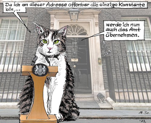 Cartoon: 1st Cat Larry for Prime Minister (medium) by MarkusSzy tagged uk,prime,minister,downing,street,10,larry,cat,katze