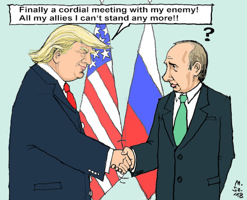 Cartoon: Helsinki Summit (medium) by MarkusSzy tagged usa,russia,summit,helsinki,trump,putin,enemy,ally