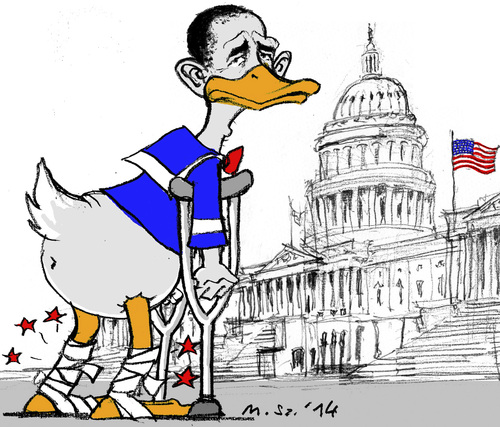 Cartoon: Lame Lame Duck (medium) by MarkusSzy tagged usa,midterm,elections,congress,democrates,republicans,obama,lame,duck