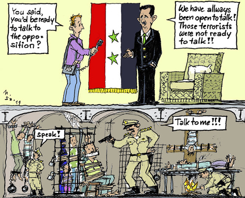 Cartoon: Ready to Talk (medium) by MarkusSzy tagged talks,torture,pression,bashar,assad,syria