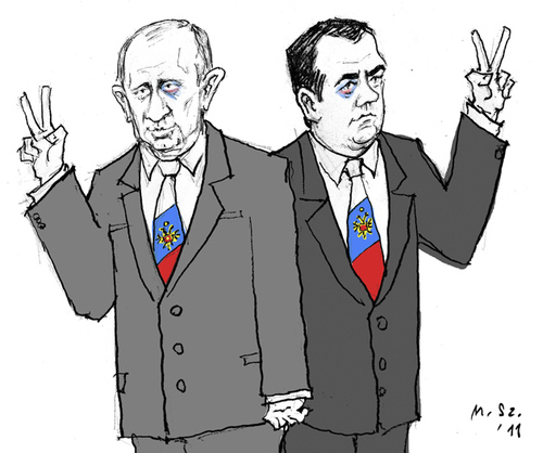 Cartoon: Victory (medium) by MarkusSzy tagged parliament,russian,election,united,russia,party,medwedew,putin