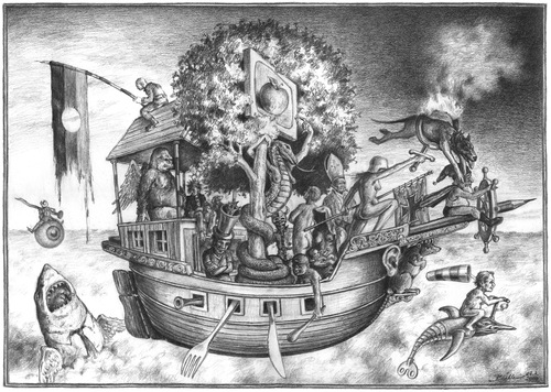 Cartoon: Narrenschiff (medium) by Thomas Bühler tagged narrenschiff,schiff,kirche,gesellschaft
