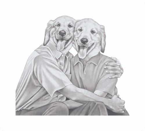 Cartoon: Dog couple (medium) by jim worthy tagged animals,dogs,pets,pencil,illustration