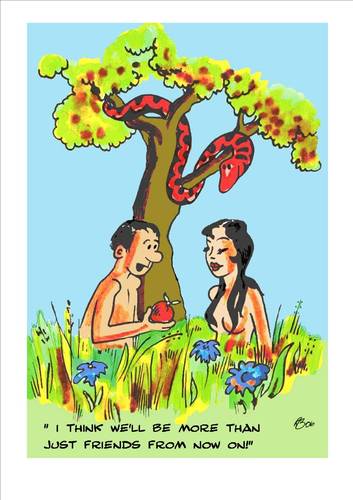Cartoon: Forbidden Fruit (medium) by aarbee tagged adam,eve,eden,serpent