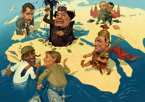 Cartoon: big heads (medium) by waldemar_kazak tagged war,libia