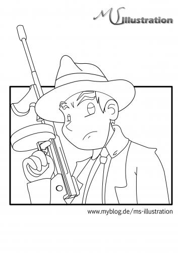 Cartoon: -Lineart- Chicago 1930 (medium) by ms-illustration tagged mafia,cosa,nostra,gangster,chicago,1930,bande,gang,tommy,gun