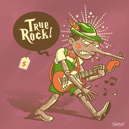 Cartoon: True Rock (medium) by sassatattoo tagged true,rock,guitar,pinochio,pinoquio,german