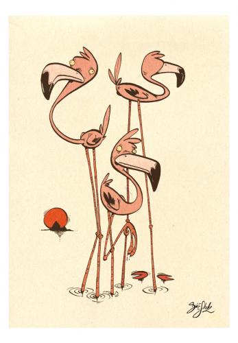 Cartoon: 3 Flamingos (medium) by Dirk ESchulz tagged dirk,verrücktheit,exzentrik,bizarr,schrullig,sonderbar,spleen,andersartig,anders,abweichend,skurrilität,verschroben,absonderlich,kautzig,eigenwillig,flamingo,illustration,tier,tierwelt,vogel,ornithologie,vogelkunde,federvieh,tierart