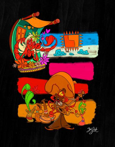 Cartoon: Mexican Romantic (medium) by Dirk ESchulz tagged dirk,verrücktheit,exzentrik,bizarr,schrullig,sonderbar,spleen,andersartig,anders,abweichend,skurrilität,verschroben,absonderlich,kautzig,eigenwillig,skurril,surreal,liebe,schönheit,skorpion,mexiko,seidenmalerei,barde,sombrero,liebeslied,umgarnen