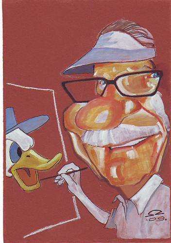Cartoon: Carl Barks (medium) by zed tagged carl,barks,walt,disney,studio,scrooge,mc,duck,portrait,caricature