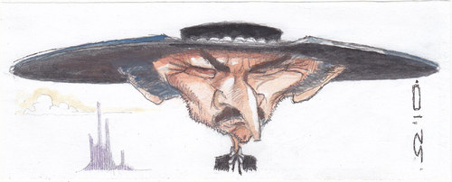Cartoon: Lee van Cleef (medium) by zed tagged caricature,portrait,film,hollywood,western,movie,actor,usa,cleef,van,lee