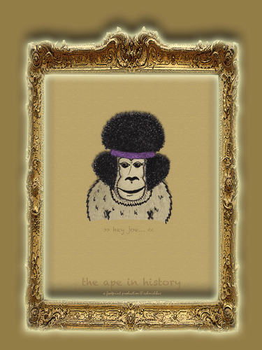 Cartoon: the ape in history-no.8-hendrix (medium) by schmidibus tagged woodstock,sänger,komponist,gitarrist,hendrix,jimi