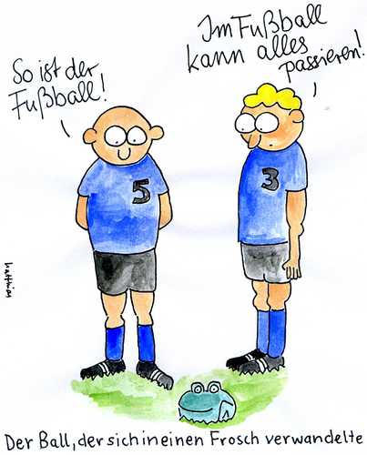 Cartoon: Fußballweisheiten (medium) by Matthias Schlechta tagged frosch,ball,fußball,weisheiten,floskeln,sprüche,fußballweisheiten,fußballfloskeln,fußballerfloskeln,fußballspiel,fußballspieler,fußballer,verwandlung