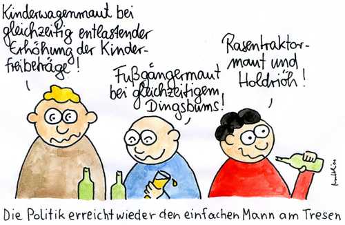 Cartoon: Maut (medium) by Matthias Schlechta tagged maut,kraftfahrzeugmaut,verkehrsminister,verkehrsministerium,politik,bürger,kneipe,theke,tresen,trinken,saufen,betrunken,bier,alkohol