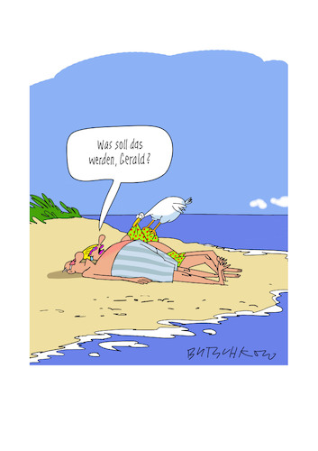 Cartoon: Ehepaar am Strand (medium) by Butschkow tagged strand,paar,möwe,bikini,strand,paar,möwe,bikini