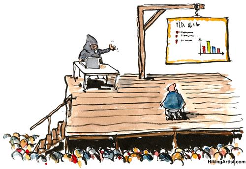 Cartoon: Death by Powerpoint presentation (medium) by Frits Ahlefeldt tagged presentation,powerpoint,fear,death,boredom,computers,pc