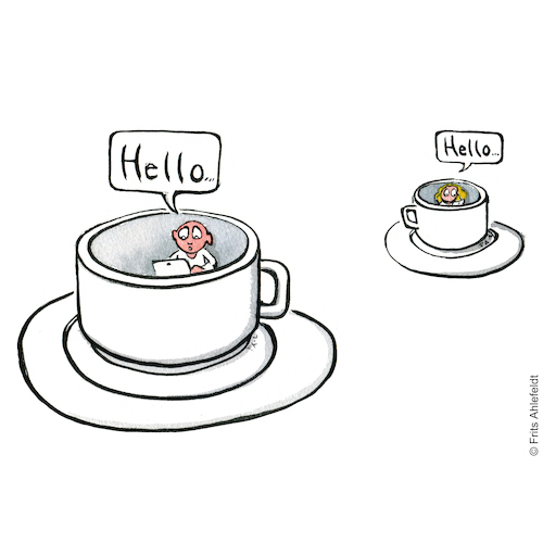 Cartoon: Virtual coffee meeting (medium) by Frits Ahlefeldt tagged virtual,zoom,socialdistance,online,technology,isololation,isolation,coffee,meeting,computers,covid19,covid,business,skype