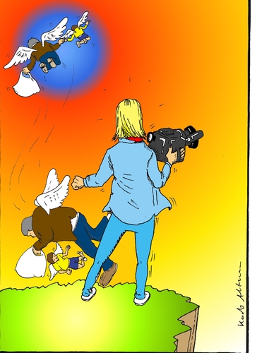 Cartoon: Kamerafrau (medium) by kader altunova tagged kamerafrau,asyl,flüchtling,engel,kamera,kind