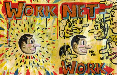 Cartoon: networking (medium) by rasmus juul tagged acryllic,on,board