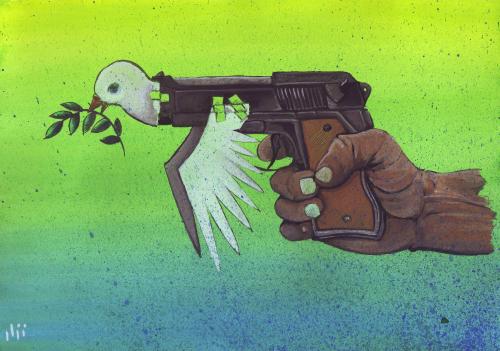 Cartoon: Peace pigeon (medium) by Nizar tagged gun,hand,peace,pigeon,pistol,frieden,hass,gewalt,krieg,waffen,zerstörung,militär,friedenstaube,pistole,moral,ethik,menschen,menschheit,macht,power,tod,sterben,verzweiflung,hoffnung