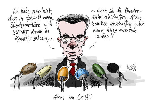 Cartoon: Alles im Griff (medium) by Stuttmann tagged maiziere,bundeswehr,drohnen,eurohawk,hawk