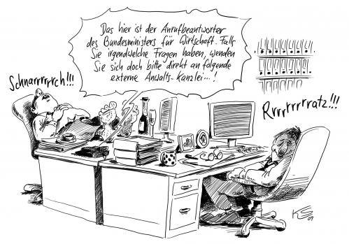 Cartoon: Anrufbeantworter (medium) by Stuttmann tagged wirtschaftsminister,anwaltskanzlei,wirtschaftsminister,anwaltskanzlei,anwalt,anwälte,kanzlei,büro,anrufbeantworter,wirtschaft,schlafen,service,arbeit,job,bundesminister