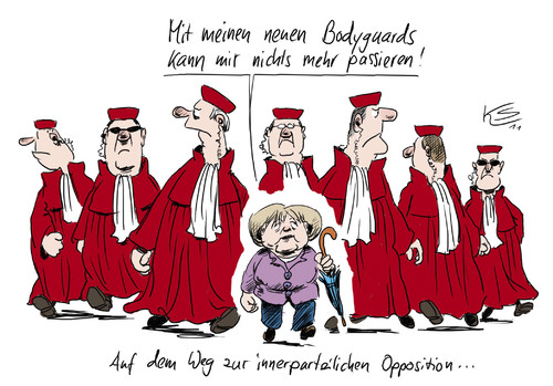Cartoon: Bodyguards (medium) by Stuttmann tagged merkel,bvg,urteil