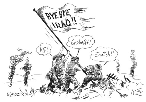 Cartoon: Bye Bye... (medium) by Stuttmann tagged usa,irak,iraq,bye,usa,irak,krieg,verteidigung,militär,ende,kriegsende,hoffnung,abzug