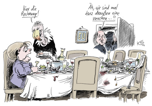 Cartoon: Die Rechnung (medium) by Stuttmann tagged eu,hollande,merkel
