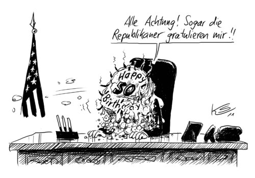 Cartoon: Geburtstag (medium) by Stuttmann tagged obama,birthday,50,geburtstag,usa,republikaner