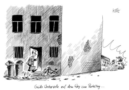 Cartoon: Hintereingang (medium) by Stuttmann tagged westerwelle,fdp,parteitag,guido westerwelle,fdp,parteitag,guido,westerwelle