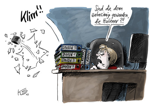 Cartoon: Klirr! (medium) by Stuttmann tagged italien,eu,merkel