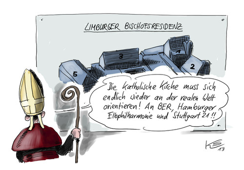 Cartoon: Limburg (medium) by Stuttmann tagged kirche,tebartz,van,elst,bischof,limburg,ber,stuttgart21,elbphilharmonie