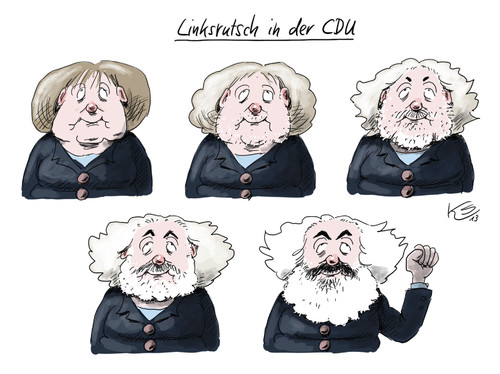 Cartoon: Linksrutsch in der CDU (medium) by Stuttmann tagged merkel,cdu,links