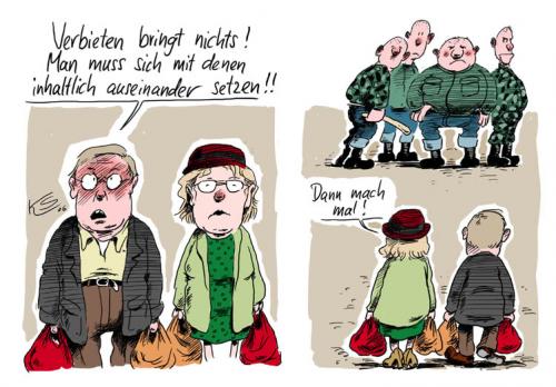 Cartoon: Mach mal (medium) by Stuttmann tagged jugend,gewalt,bildung,education,generation,jugend,generation,gewalt,bildung,auseinandersetzung,gesellschaft,skinheads,nazis,verbote