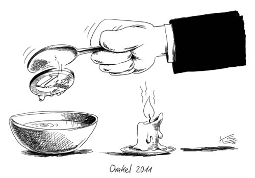 Cartoon: Orakel (medium) by Stuttmann tagged 2011,silvester,euro,eu,bleigießen,2011,silvester,euro,eu,bleigießen