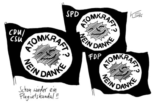 Cartoon: Plagiatskandal (medium) by Stuttmann tagged plagiatskandal,plagiat,akw,atomkraft,plagiatskandal,plagiat,akw,atomkraft