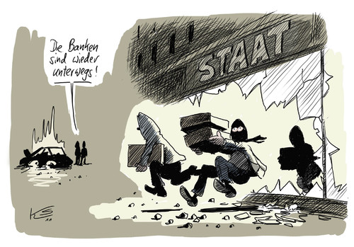 Cartoon: Randale (medium) by Stuttmann tagged randale,england,banken,bank