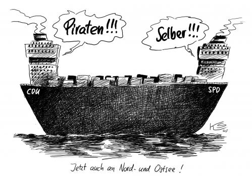 Cartoon: Selber... (medium) by Stuttmann tagged schleswig,holstein,koalition,cdu,spd,piraten,kiel,schleswig holstein,koalition,cdu,spd,piraten,kiel,hafen,schiff,nordsee,ostsee,schleswig,holstein