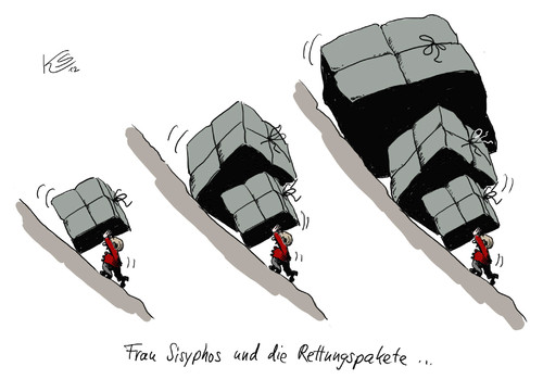 Cartoon: Sisyphos (medium) by Stuttmann tagged merkel,eu,sparpaket,griechenland