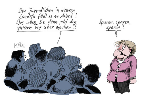 Cartoon: Sparen... sparen... (medium) by Stuttmann tagged spanien,griechenland,sparkurs,finanzkrise,eu,merkel,sparen