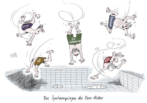 Cartoon: Synchronspringen (medium) by Stuttmann tagged eurokrise,schuldenkrise