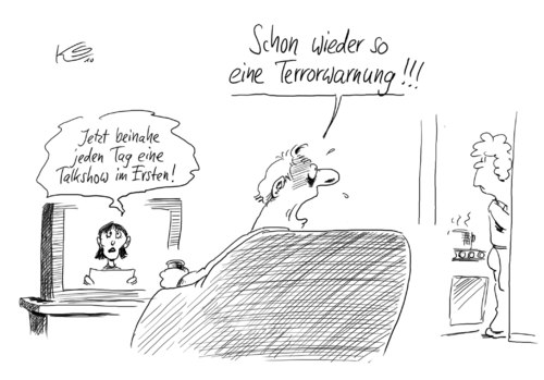 Cartoon: Terrorwarnung (medium) by Stuttmann tagged talkshows,ard,tv,maiziere,terrorwarnung,terrorwarnung,maiziere,tv,ard,talkshows,terrorismus,terroristen,angst,furcht,terror,warnung