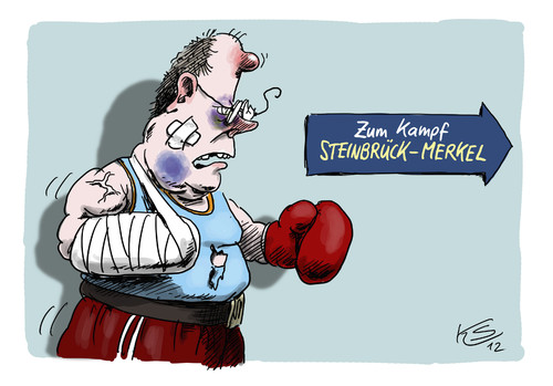 Cartoon: Vor dem Kampf (medium) by Stuttmann tagged steinbrück,merkel