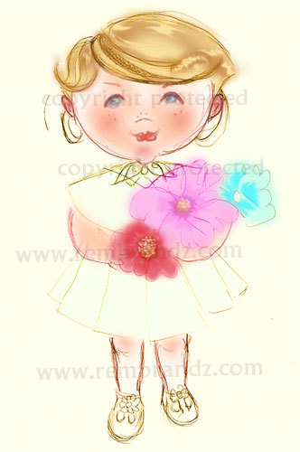 Cartoon: Cute Girl with flowers 2 (medium) by remyfrancis tagged cartoon,cute,baby,girl,flowers,gift,greeting