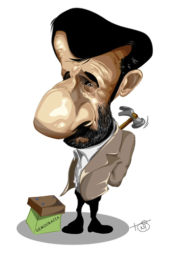 Cartoon: Ahmadinejad and Democracy (medium) by Toni DAgostinho tagged ahmadinejad,democracy,democracia