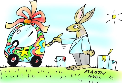 Cartoon: auto ei ostern hase farbe malen (medium) by martin guhl tagged auto,ei,ostern,hase,farbe,malen,anmalen,färben,tier