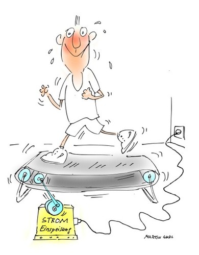 Cartoon: jogging laufen erneuerbar energi (medium) by martin guhl tagged jogging,laufen,erneuerbar,energie,strom,einspeisung